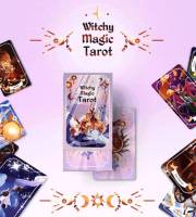 Witchy Magic Tarot ไพ่ยิปซีลายการ์ตูนขอบสีรุ้งโฮโลแกรมวิบวับ/ ไพ่ยิปซี/ ไพ่ทาโร่ต์/ ไพ่ออราเคิล/ Tarot/ Oracle