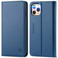 SHIELDON iPhone 11 Pro Max Wallet Case, Genuine Leather Magnetic Auto Sleep Wake RFID Blocking Card Slots Holder Kickstand Shockproof Case Compatible with iPhone 11 Pro Max (6.5 Inch) - Royal Blue