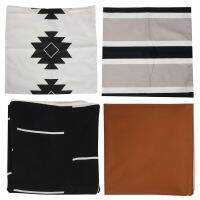 18X18 Inch Modern Design Short Plush Black White Geometric Faux Leather Set (18 inch X 18 inch)