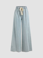 Cider Denim High Waist Solid Tie Front Wide Leg Trousers