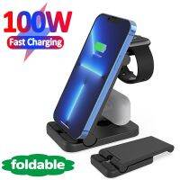 ZZOOI 100W 3 in 1  Wireless Charger Stand Dock For Apple Watch 8 AirPods iPhone 14 13 12 11 XS XR X 8 Foldable Fast Charging Station