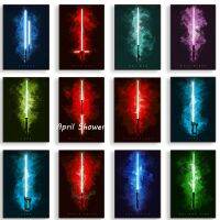 ภาพยนตร์คลาสสิกดาวอาวุธ Lightsabers Neon โปสเตอร์ภาพวาดผ้าใบและพิมพ์ภาพผนังศิลปะสำหรับ Gaming Room Home Decor