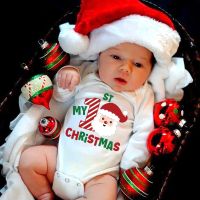 1 My First Christmas Newborn Baby White Long Sleeve Romper Cartoon Snowman Print Outfit Infant Baptism Bodysuit Clothes Xmas Gift