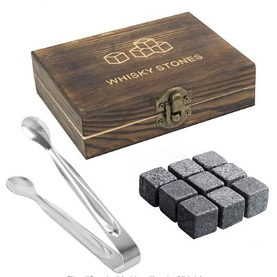 WHISKY STONES Whiskey Stones Frozen Ice Stone Set 9 with Wooden Box Reusable Cooling Ice Cubes