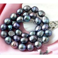 HUGE NATURAL CULTURED 9-10MM SOUTH SEA BLACK BAROQUE PEARL NECKLACE 18"