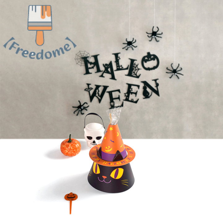 freedome-หมวกฮาโลวีน10ชิ้นกล่องขนมแมวกล่องคุกกี้ถุงของขวัญพร้อมถุง-opp-อุปกรณ์ตกแต่งสำหรับงานปาร์ตี้ฮาโลวีน