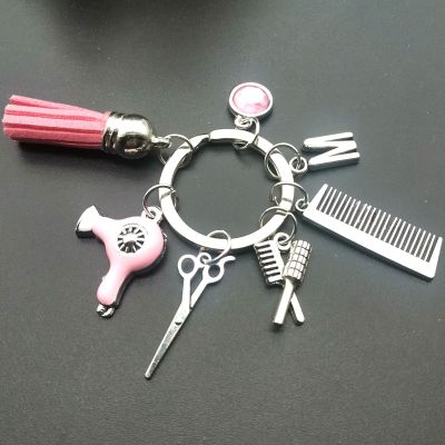 New A-Z Hairstyle Gift Charm Tassel Keychain Retro Jewelry Mini Hairdressing Scissors Hair Dryer Comb Keychain DIY Manual