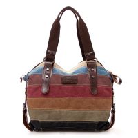 --238812Womens bag✶☂❡ 2023 canvas bag in Europe and the trend of the rainbow stripe canvas bag fashion splicing handbag washer wrinkle fabric bags