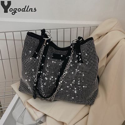 Womens Fashion Luxury Design Shopper Totes Large-Capacity pu Leather Rhinestones Shoulder Handbag Female Brand Top Handle Bags