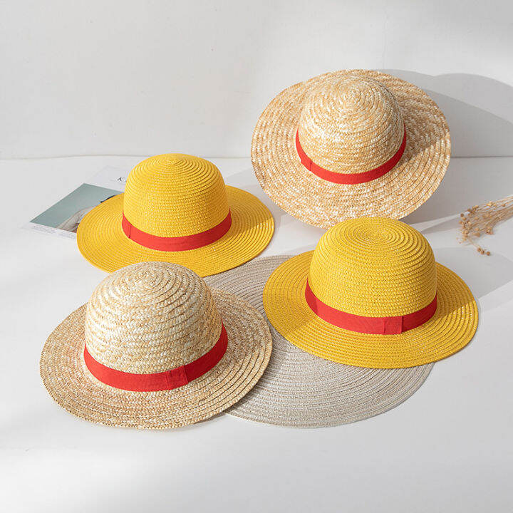CWLuffy Straw Hat Anime Cartoon Sunscreen Straw Hat Japanese Cosplay Cap Straw Hat Neck String