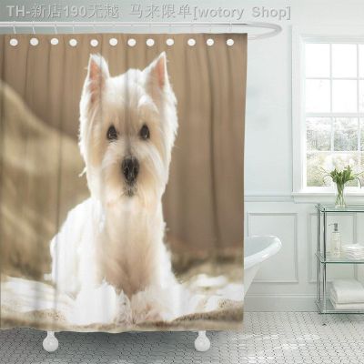 【CW】▲❀✇  Dog Terrier Portrait Adopt Begging Shower Curtain Polyester 60 x 72 inches Set with Hooks