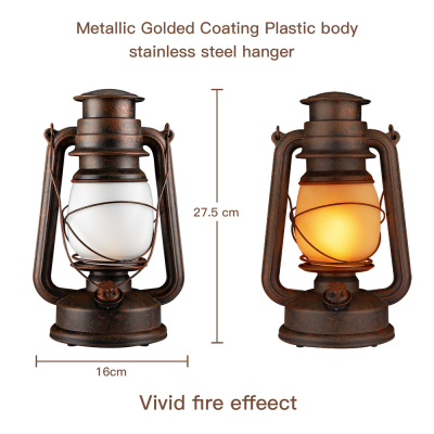 Vintage Camping Lantern LED Flame Light 2 Modes Battery Powered Candle LED Kerosene Lamp Knob Switch Outdoor Garden Decoration