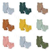 0-24M Infant Clothes Toddler Newborn Baby Boys Girls Sleeveless Button Bodysuits+Elastic Pants 2PCS Ribbed Knitted Clothing Sets  by Hs2023