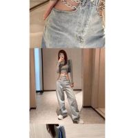 ✨ Fashion✨ Design Chain Hollow y High-Waist Womens Straight Loose Jeans Spring and Summer New Hot Girl Wide-Leg Pants Fashion