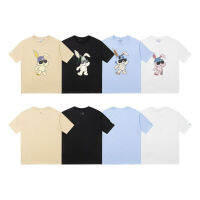 Korean Style Niche 2023 Fashion Brand Summer New Rabbit Cartoon Old Flower Printed Casual Mens And Womens Couples Same Style T-Shirt