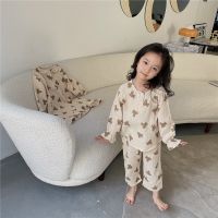 Baby Girl Cotton Pajamas Set Shirt+Pant 2PCS Infant Toddler Cartoon Bear Sleeprobe Long Sleeve Baby Home Suit Clothes 1-10Y