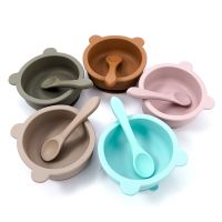 Childrens Tableware Feeding Bowl Set Training Dishes Plates With Suction For Babies Solid Food Newborn Spoons Baby Stuff Bowl Fork Spoon Sets