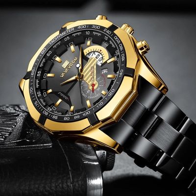 VAVA VOOM Watches Men Sport Stainless Steel Band Waterproof Casual Outdoor Luxury Quartz Watch mens Silver Time.