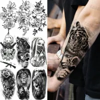 【YF】 Black Gun Tattoos Sticker For Men Women Arm Art Temporary Realistic Fake Flower Lion Tiger Tatoos Decal Cool Warrior