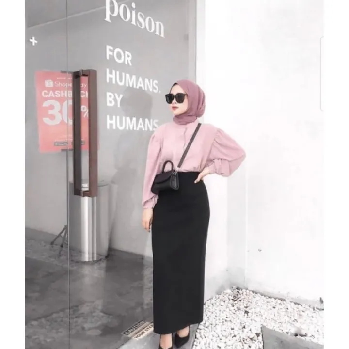 Hijab hitam ootd span rok Inspirasi OOTD