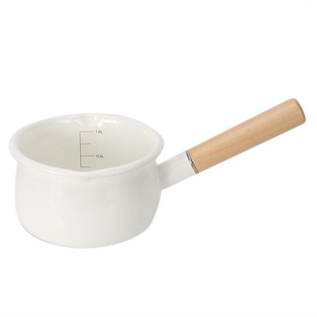 Enamel Milk Pot Wooden Handle Gas Stove Induction Cooker Baby Breakfast Milk  Coffee Pot Cookware Single Handle Pan