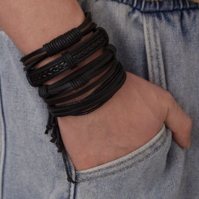 Vintage Braided Wrap Leather Bracelets for Men Multilayer Wood Beads Handmade Rope Bracelet Bangles Male Wristbands Jewlery