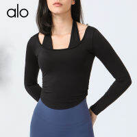 alo yoga เสื้อโยคะแขนยาวแบบใหม่สำหรับผู้หญิง สายเดี่ยววิ่งออกกำลังกายแบบสั้นเซ็กซี่