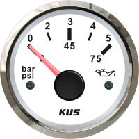 New KUS 52mm Oil Pressure Gauge Meter 0-5Bar 0-75PSI for Marine Auto with Red and Yellow available Backlight 12V24V