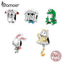 BAMOER 925เงินสเตอร์ลิง Charm สัตว์จระเข้บูลด็อกแมวหนูแฮมสเตอร์ลูกปัดจี้สร้อยข้อมือสร้อยคอสำหรับเครื่องประดับสตรี SCC2008