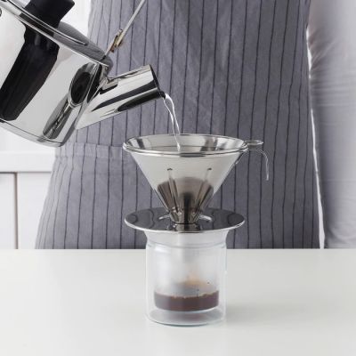 ที่กรองกาแฟ ชุดกรองกาแฟโลหะ 3 ชิ้น - สแตนเลส. 3 ส่วนที่แยกออกจากกันได้ ไม่เปลืองกระดาษกรอง