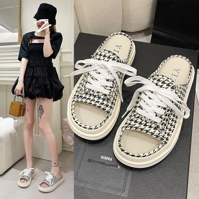 2023 hollow out white slippers fairy soft bottom with or lend a pedal leisure female cool