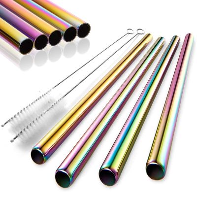 ∋ 4 Pcs 8.5 quot; Metal Drinking Straws Stainless Steel Boba Straws Reusable Smoothie Straw Extra Wide for Bubble Tea Milkshakes