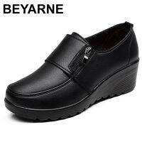 BEYARNE2021Spring Autumn Womens fashion Pumps shoes woman genuine leather wedge single casual shoes mother high heels shoesE175