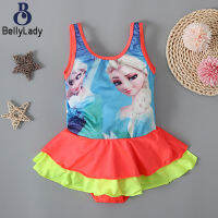 Girls One-piece Swimsuit Cartoon Anime Printing Sleeveless Ruffled Swimwear For 1-6years Old Kids【fast】