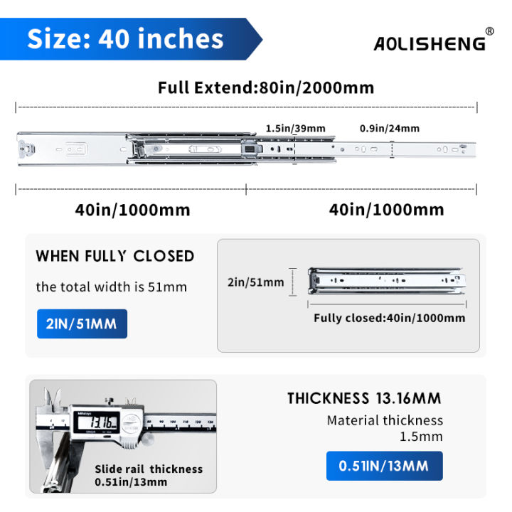 aolisheng-รางสไลด์สำหรับงานอุตสาหกรรมกว้าง51-ลูกเหล็กหนารางสไลด์สไลด์ลิ้นชักกล้องส่องทางไกลสามส่วน