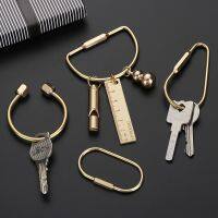 Creative Brass/Stainless Stee Portable Keychain With Lock Unique DIY Craft Tools Whistle Gourd Ruler Lettering Key Ring Decor