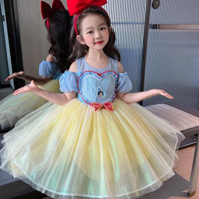 Girls Snow White Party Dresses Summer Kids Shoulderless Cartoon Birthday Princess Dress 3-7Y Vestidos Children Disney Costumes