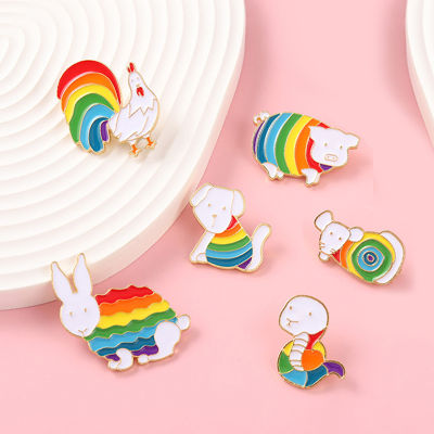 Creative Trendy Cartoon Rainbow Animal Pig Dog Oil Drop Lapel Brooch Badge Pin Denim Bag Gift Men Women Fashion Jewelry Decorate