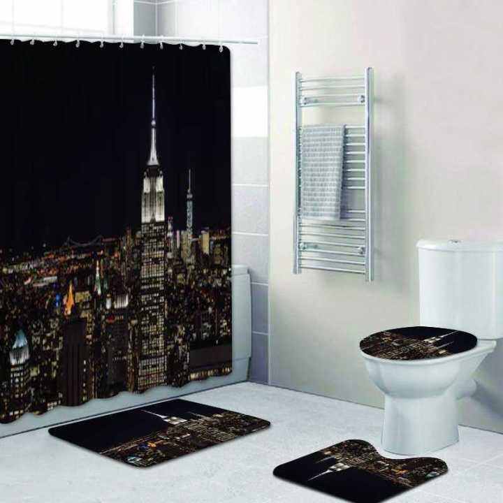 black-white-city-nights-lights-bathroom-shower-curtains-set-waterproof-shower-curtains-toilet-cover-mat-non-slip-bath-rug