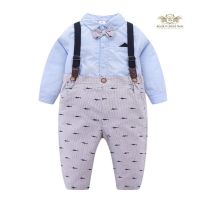 Cute Baby suit สูท ชุดไปงาน สีฟ้า สูทเด็กอ่อน สูทเด็กเล็ก บอดี้สูทหรือเชิ้ต+กางเกงมีสายเอี้ยม สวมใส่ง่าย ขนาด 80, 86 (ประมาณ 3 เดือน ถึง 1 ปี)