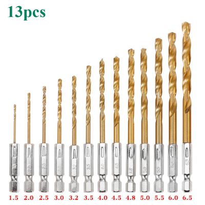 13Pcs HSS High Speed Steel Titanium Coated Drill Bit Set 1/4 Hex Shank 1.5mm-6.5mm Hexagonal Handle Twist Drill Drills Drivers