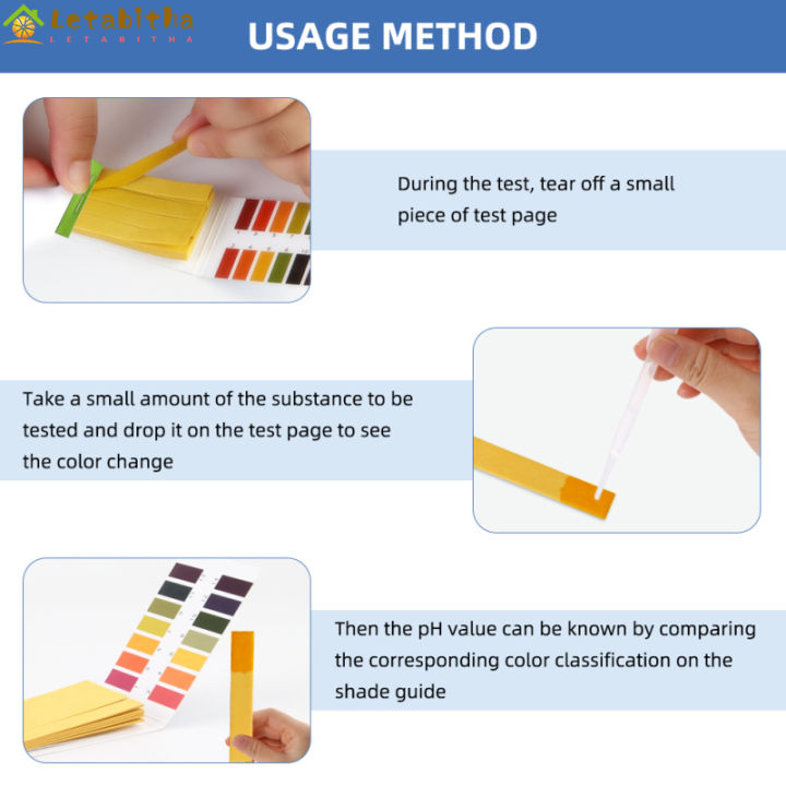 letabitha-80แถบกระดาษทดสอบการตรวจสอบค่า-ph-ช่วงกว้าง1-14สำหรับการทดสอบสบู่ดินอาหารสัตว์เลี้ยงสระว่ายน้ำการรับประทานอาหารในน้ำ