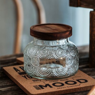♤❁✜ Vintage Flower Pattern Glass Storage Jar With Lid Home Candy Coffee Bean Storage Bottle Kitchen Food Seasoning Sugar Jar