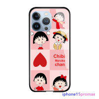 GGK เคสสำหรับ Apple iPhone 15 Plus 15 Pro Max 15 Pro การ์ตูนญี่ปุ่นอะนิเมะ Chibi Maruko สติ๊กเกอร์ซากุระโมโมโกะเคสมือถือสำหรับเด็กผู้หญิงกระจกนิรภัยมันวาวปลอกฝาหลัง