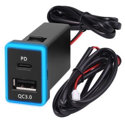 พอร์ต PD USB แบบคู่ QC3.0ชาร์จเร็ว12V เต้าเสียบอะแดปเตอร์ไฟฟ้าค่าโทรศัพท์สำหรับชาร์จรถโตโยต้า LCZ396ที่ชาร์จในรถยนต์