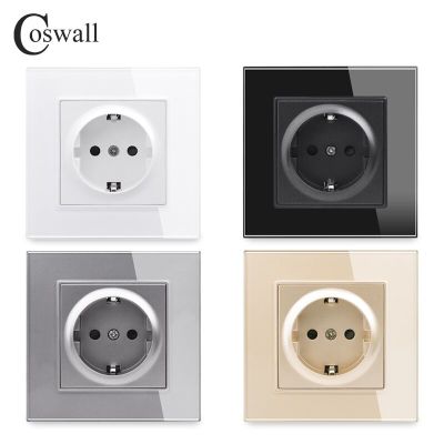 COSWALL HG Series White / Black / Grey / Gold Glass Panel EU Russia Spain Standard Wall Socket Schuko Grounded With Claws