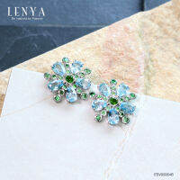 LenYa Jewelry ต่างหูเงินแท้ 925 ชุบทองขาว ประดับด้วย บลูโทแพซ(Blue Topaz) โครมไดออพไซด์(Chrome Diopsidie) และ ซาโวไรท์( Tsavolite)