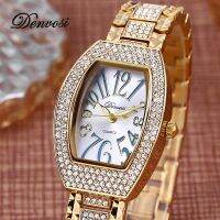 【In Stock】❤ Danfoss light luxury diamond-encrusted niche design wine barrel watch womens waterproof steel band quartz movement gift watch