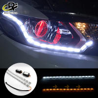 2ชิ้น DRL แถบไฟ LED แบบคริสตัลยืดหยุ่นไฟวิ่งกลางวันสัญญาณเลี้ยวรถไหลด้านหน้าอัตโนมัติไฟหน้าสีขาวสีเหลืองอำพัน