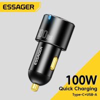 (SHANG LONG)Essager 100W 3.0เร็ว,ที่ชาร์จแบตในรถชาร์จเร็ว QC PD สำหรับ iPhone 14 Type C USB แล็ปท็อป Samsung แท็บเล็ต